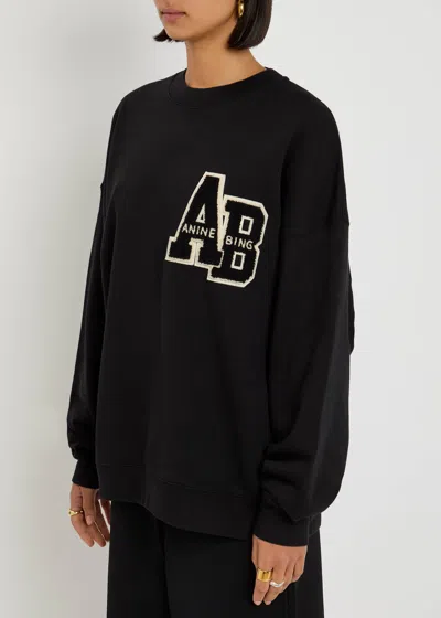 Anine Bing Miles Letterman Oversized Sweatshirt In Black