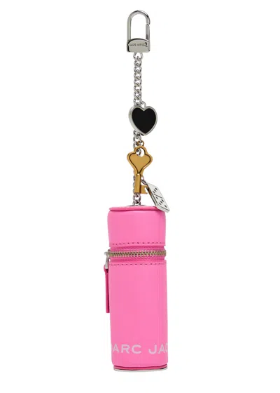 Marc Jacobs The Lipstick Case Charm Pink Keychain With Pendants And Logoed Lipstick Holder In Leather And Brass  In Pink