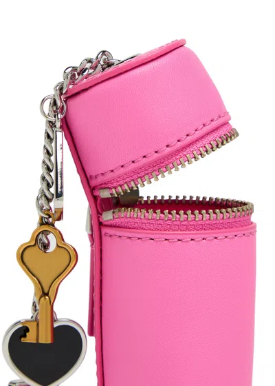 Marc Jacobs The Lipstick Case Charm Pink Keychain With Pendants And Logoed Lipstick Holder In Leather And Brass  In Pink
