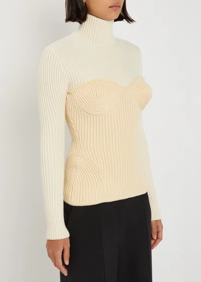Jean Paul Gaultier Ribbed Corset Sweater In Neutral