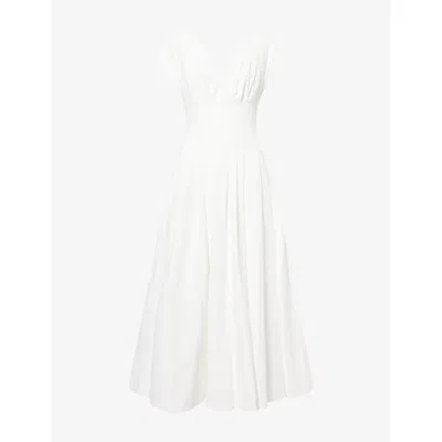 Simkhai Nina Pleated Cotton-blend Poplin Midi Dress In White