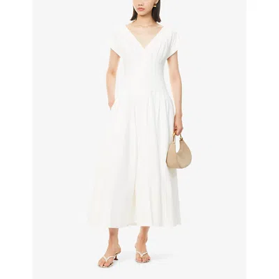 Simkhai Nina Pleated Cotton-blend Poplin Midi Dress In White