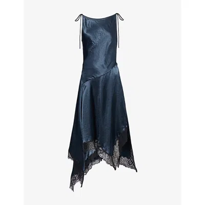Acne Studios Satin Lace-trim Midi Dress In Blue