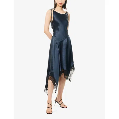 Acne Studios Satin Lace-trim Midi Dress In Blue