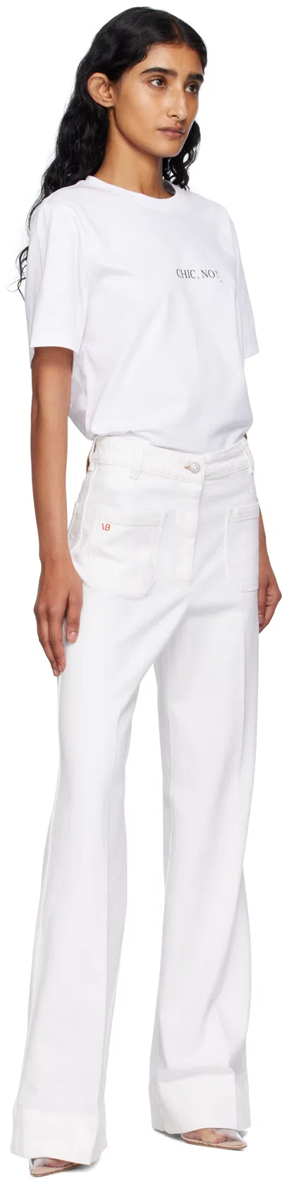 Victoria Beckham White Crewneck T-shirt With Slogan Print On The Front In Cotton Woman