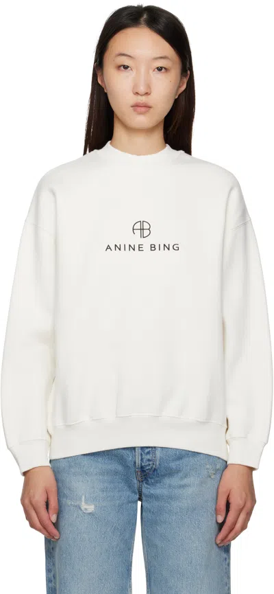 Anine Bing Relaxed-fit Monogram Sweatshirt With Crew Neckline In White