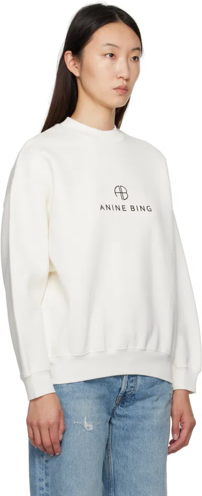 Anine Bing Relaxed-fit Monogram Sweatshirt With Crew Neckline In White
