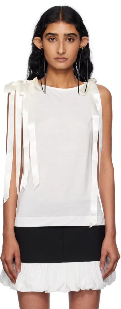 Simone Rocha Off-white Bow Ribbon Tail Tank Top In White