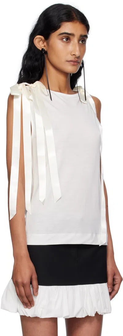 Simone Rocha Off-white Bow Ribbon Tail Tank Top In White