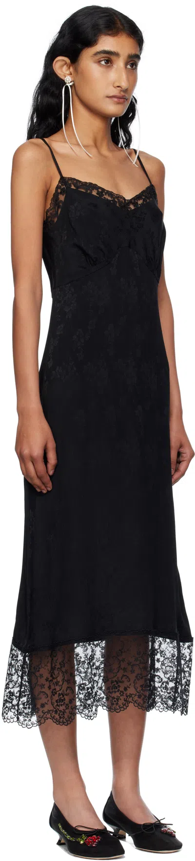 Simone Rocha Floral-jacquard Silk-satin Midi Slip Dress In Black