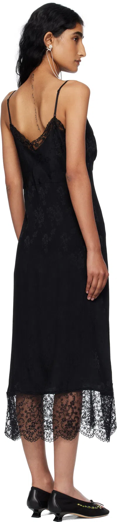 Simone Rocha Floral-jacquard Silk-satin Midi Slip Dress In Black