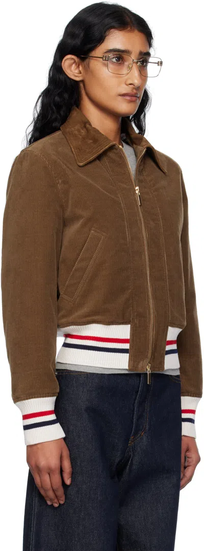 Thom Browne Cropped Flight Jacket Corduroy Texture In Brown