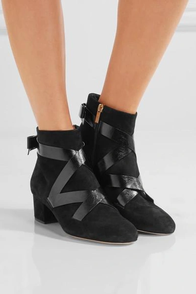 Shop Jimmy Choo Heat Suede And Glossed Textured-leather Ankle Boots
