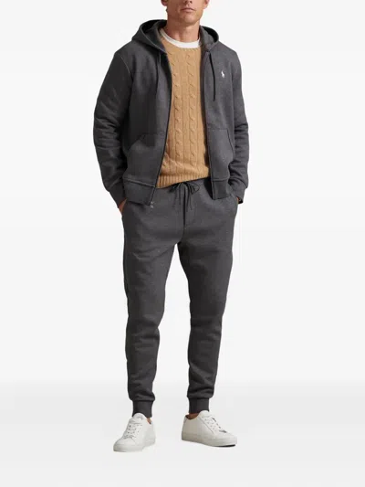 Polo Ralph Lauren Grey Sweatshirt With Drawstring Hood And Pony Embroidery On The Front In Cotton Blend Man In Blue