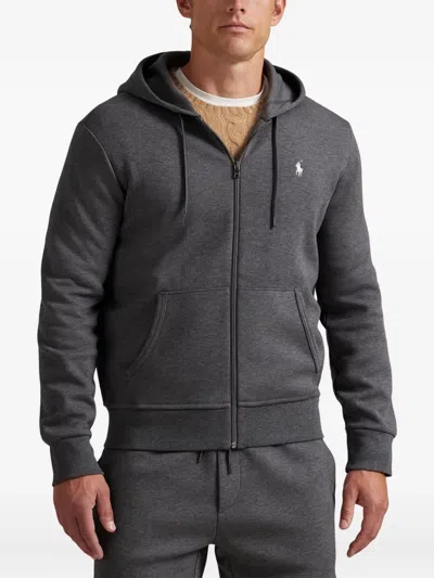 Polo Ralph Lauren Grey Sweatshirt With Drawstring Hood And Pony Embroidery On The Front In Cotton Blend Man In Blue