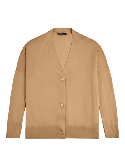 Fay V-neck Button-up Cardigan In Brown