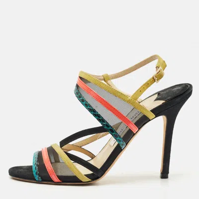 Pre-owned Jimmy Choo Multicolor Suede And Mesh Visby Sandals Size 36.5