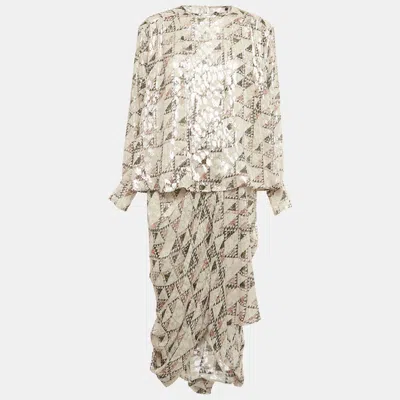 Pre-owned Isabel Marant Grey Lurex Midway Fil Coupe Top And Skirt Set M In Gray