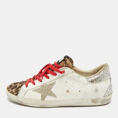 Pre-owned Golden Goose White/brown Calf Hair Leather Super Star Sneakers Size 41