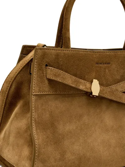 Veronica Beard Dash Belted Suede Top-handle Bag In Brown