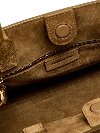 Veronica Beard Dash Belted Suede Top-handle Bag In Brown
