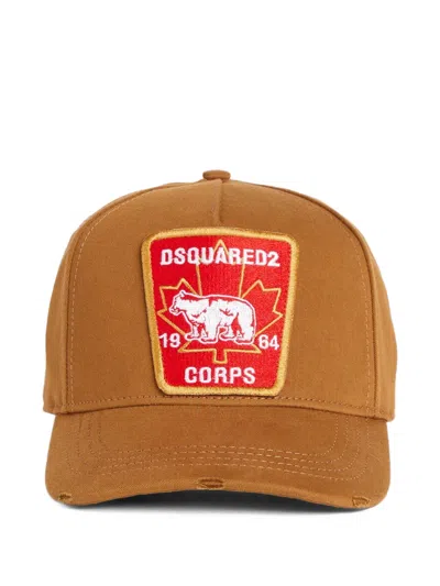 Dsquared2 Brown Cap With Embroidered Logo Patch In Orange