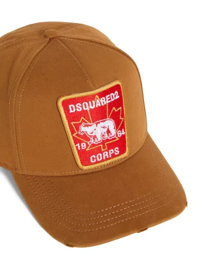 Dsquared2 Brown Cap With Embroidered Logo Patch In Orange