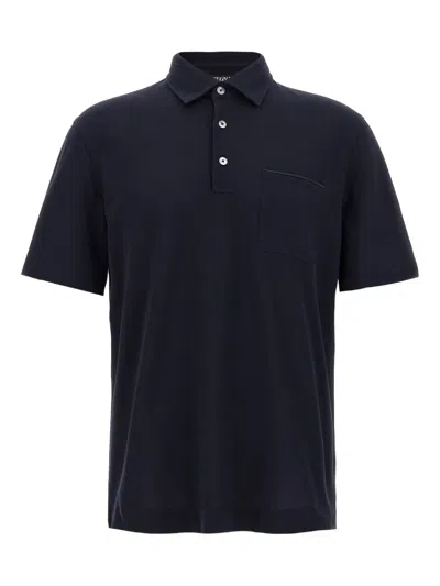 Zegna Men's Piquet Polo T-shirt In Black
