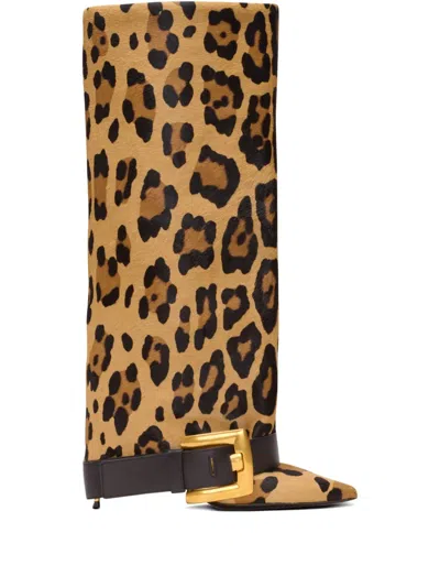 Balmain Anthem Leopard-print Pony Knee-high Boots In Multi