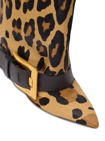 Balmain Anthem Leopard-print Pony Knee-high Boots In Multi