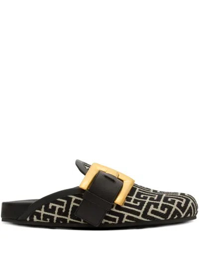 Balmain Black & Beige Anthem Mule Loafers In Black