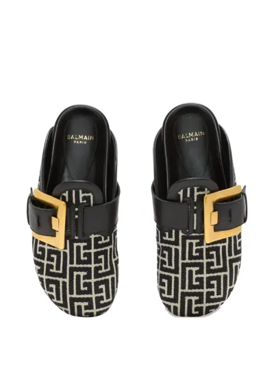 Balmain Black & Beige Anthem Mule Loafers In Black