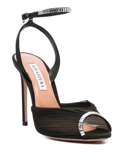 Aquazzura Be Mine 105 Crystal-embellished Faille Sandals In Black