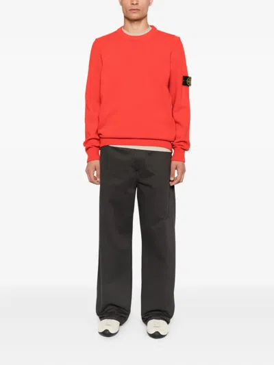 Stone Island Brushed Organic Cotton Fleece Crew Neck Sweatshirt In Red