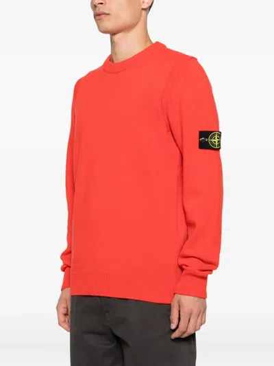 Stone Island Brushed Organic Cotton Fleece Crew Neck Sweatshirt In Red