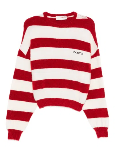 Fiorucci Cropped Sweater With Bold Horizontal Stripes And Embroidered Logo In Red