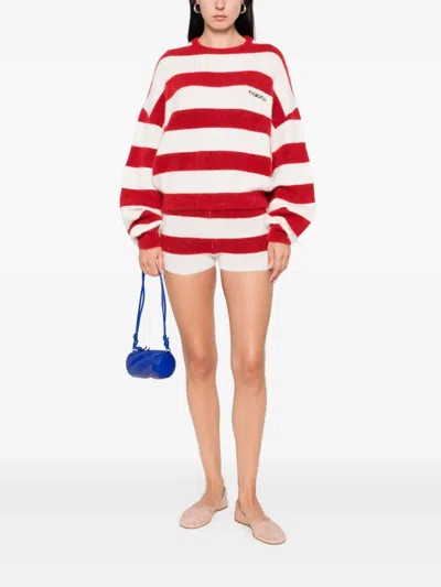 Fiorucci Cropped Sweater With Bold Horizontal Stripes And Embroidered Logo In Red