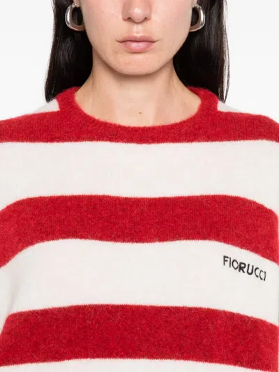 Fiorucci Cropped Sweater With Bold Horizontal Stripes And Embroidered Logo In Red