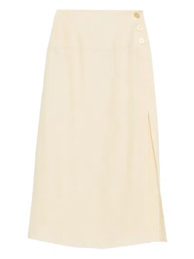 Le Kasha Button-front Split Skirt In Nude