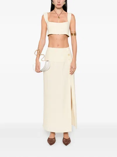 Le Kasha Button-front Split Skirt In Nude