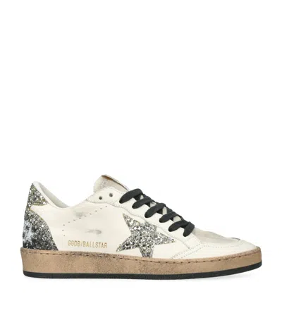Golden Goose Silver/white Ballstar Sneaker With Glitter In White