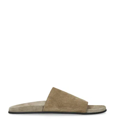 The Row Hugh Suede Flat Slide Sandals In Nude