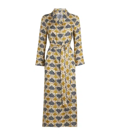 Max Mara Kaftan Dress With Lapel Collar And Belt In Yellow