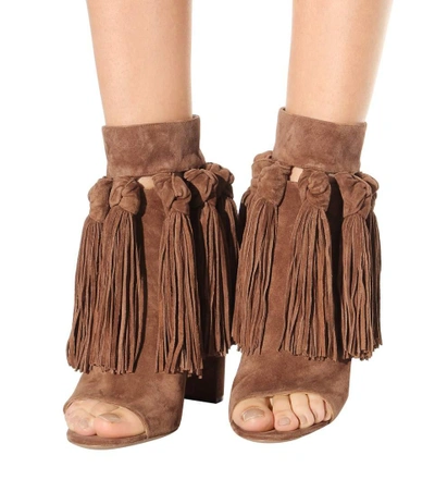 Shop Chloé Tasselled Suede Ankle Boots In Soya Leige