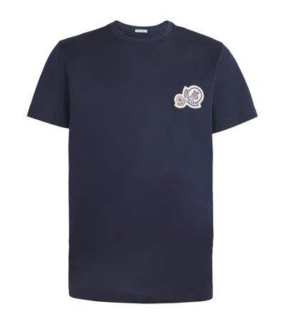 Moncler Double Logo Patch Cotton T-shirt In Blue