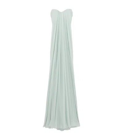 Alexander Mcqueen Strapless Draped Silk-chiffon Bustier Gown In White