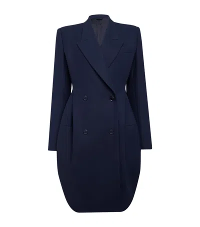 Alaïa Navy Blue Double-breasted Rounded Coat In Blue