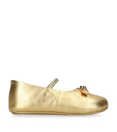 Versace Metallic Leather Ballet Flats In Gold