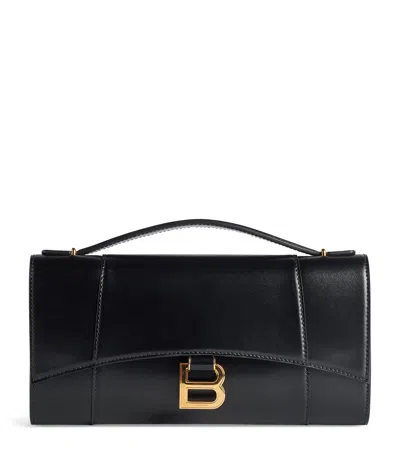 Balenciaga Hourglass Leather Top Handle Clutch In Black