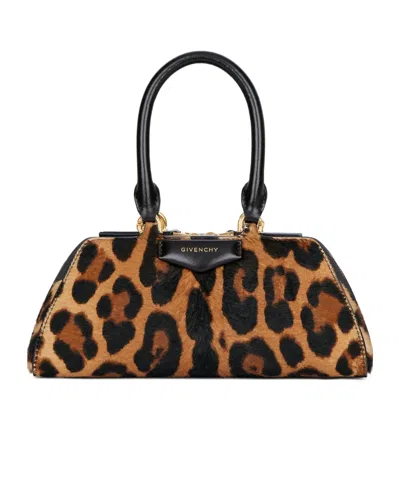 Givenchy Antigona East West Brown Mini Handbag With Animalier Print And Logo Lettering On The Front In Leathe In Animal Print